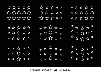 Various five Star best Rating Icons set in Different Shapes and Shading Levels.