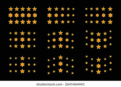 Various five Star best Rating Icons set in Different Shapes and Shading Levels.