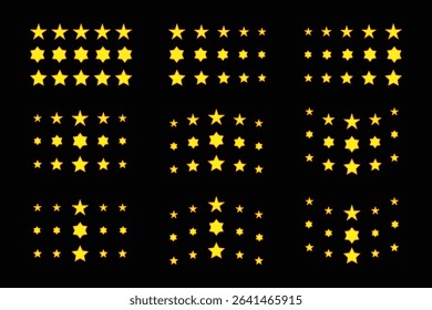 Various five Star best Rating Icons set in Different Shapes and Shading Levels.