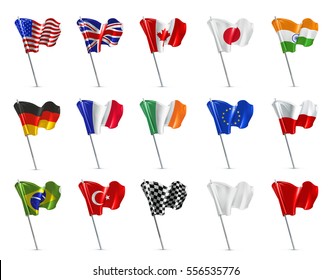 Various flags, 3d vector icon set