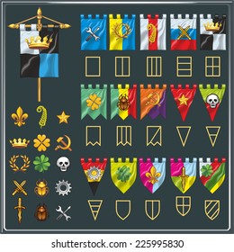 Various flags of the clans in shape, color and symbol. 