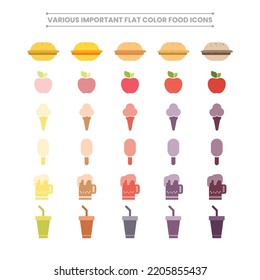 Various Flat Colorful Food Icons Vector