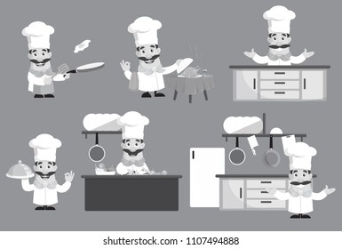 Various Flat Design Chef Gestures  Vector Illustration