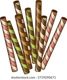 Varios palitos de oblea crujientes con sabor se unen en un estilo de Arte vectorial limpio