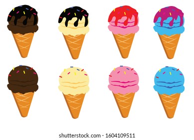 Various flavored ice cream cone