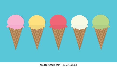 various flavours ice cream cones banner - vector illustration