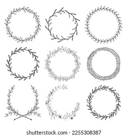 Various of floral outline wreath frames design
