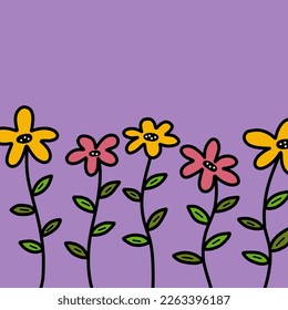Verschiedene Blume auf violettem Hintergrund