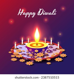 various flower sprinkles decorate happy Diwali in wide bowls
