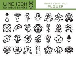 Various Flower Vector Icon Set.  Editable Line Stroke.