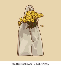 Verschiedene Blumen in einer Tasche
