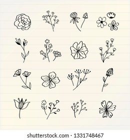 Various flowers doodle collection vector