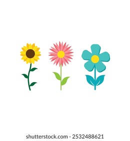 Various Flowers on white background icon flat design