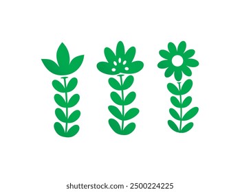 various flowers with stems, cute decorative flower shapes
