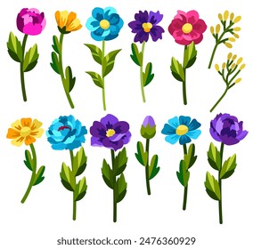 Ilustración vectorial de flores variadas. Diseño plano