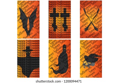 Various flyers or icons for Halloween depicting various monsters and otherworldly animals, set, vector
