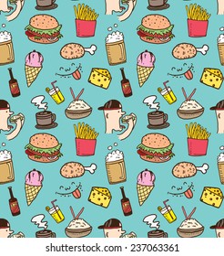 various food background in doodle style
