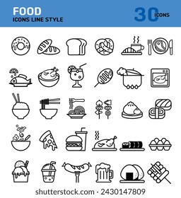 Various food bread drink dishes icons