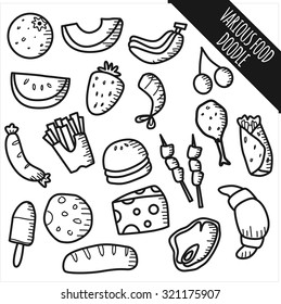 various food doodle isolated on white background