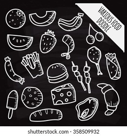 various food doodle on chalk board