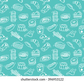 Various food doodle seamless background suitable for restaurant
