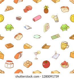 Various food and drink images set. Background for printing, design, web. Usable as icons. Seamless. Colored.