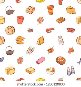 Various food and drink images set. Background for printing, design, web. Usable as icons. Seamless. Colored.
