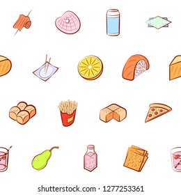 Various food images set. Background for printing, design, web. Usable as icons. Seamless. Colored.