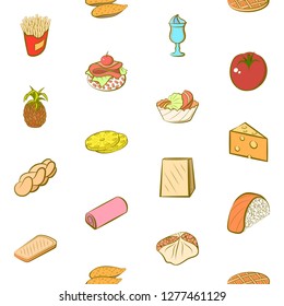 Various food images set. Background for printing, design, web. Usable as icons. Seamless. Colored.