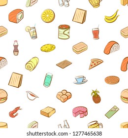 Various food images set. Background for printing, design, web. Usable as icons. Seamless. Colored.