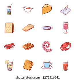 Various food images set. Background for printing, design, web. Usable as icons. Colored.