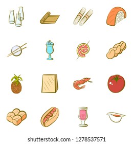 Various food  images set. Background for printing, design, web. Usable as icons. Colored.