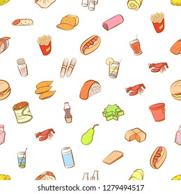 Various food images set. Background for printing, design, web. Usable as icons. Seamless. Colored.