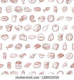 Various food images set. Background for printing, design, web. Usable as icons. Seamless. Binary color.
