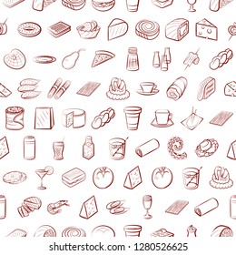 Various food images set. Background for printing, design, web. Usable as icons. Seamless. Binary color.