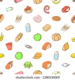 Various food images set. Background for printing, design, web. Usable as icons. Seamless. Colored.