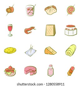 Various food images set. Background for printing, design, web. Usable as icons. Colored.