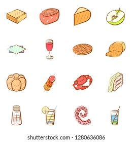 Various food images set. Background for printing, design, web. Usable as icons. Colored.