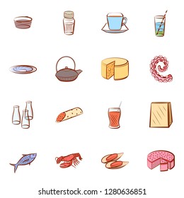 Various food images set. Background for printing, design, web. Usable as icons. Colored.