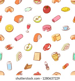 Various food images set. Background for printing, design, web. Usable as icons. Seamless. Colored.