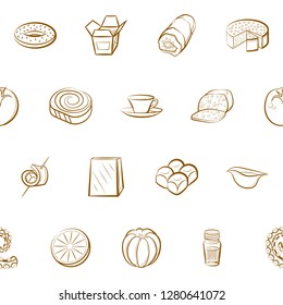 Various food images set. Background for printing, design, web. Usable as icons. Seamless. Binary color.