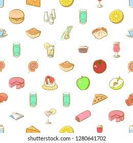 Various food images set. Background for printing, design, web. Usable as icons. Seamless. Colored.