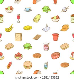 Various food images set. Background for printing, design, web. Usable as icons. Seamless. Colored.