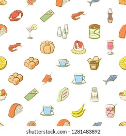 Various food  images set. Background for printing, design, web. Usable as icons. Seamless. Colored.
