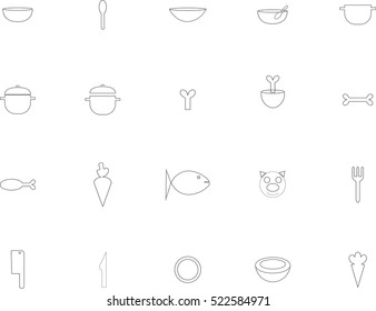 Various food and kitchen icons on white background