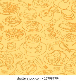 Various food meals seamless background