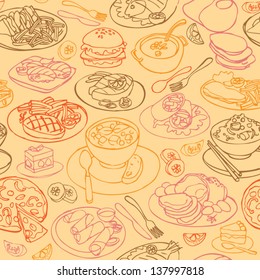 Various food meals seamless background