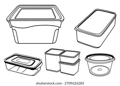Verschiedene Lebensmittel-Kunststoff-Ware für Lebensmittel-Lagerung oder Robbenware Modell Abbildung Vektorgrafik eps