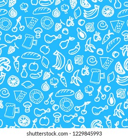 Various food seamless pattern Hand drawn background texture