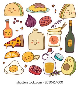 Various Food And Snack Kawaii Doodle Set